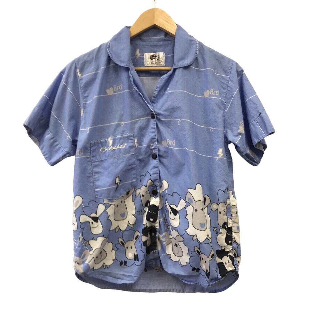Clonhadas Top Womens Small Pajama Sleep Blue White Black Gray Sheep